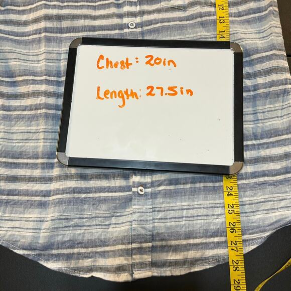 Original Weatherproof Washable Linen Blue Striped Short Sleeve Button Up Size M - Picture 8 of 8